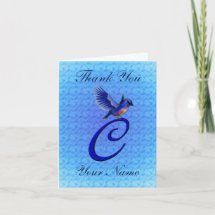 Bluebird Monogram Initial C Personalised Thank You Card