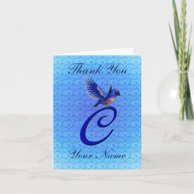 Bluebird Monogram Initial C Personalised Thank You Card (Front)