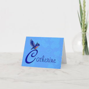 Bluebird Monogram Initial C Personalised Thank You Card