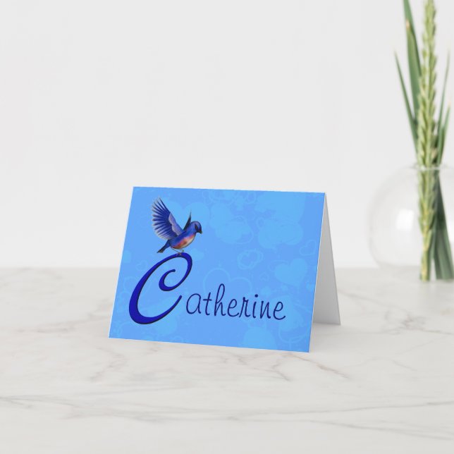Bluebird Monogram Initial C Personalised Thank You Card (Front)