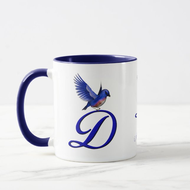 Bluebird Monogram Initial D Elegant Personalised Mug (Left)