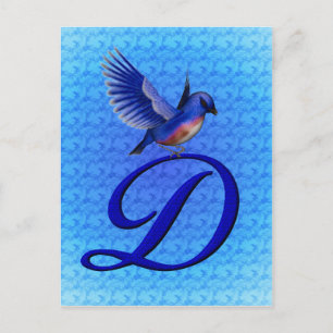 Bluebird Monogram Initial D Elegant Postcard