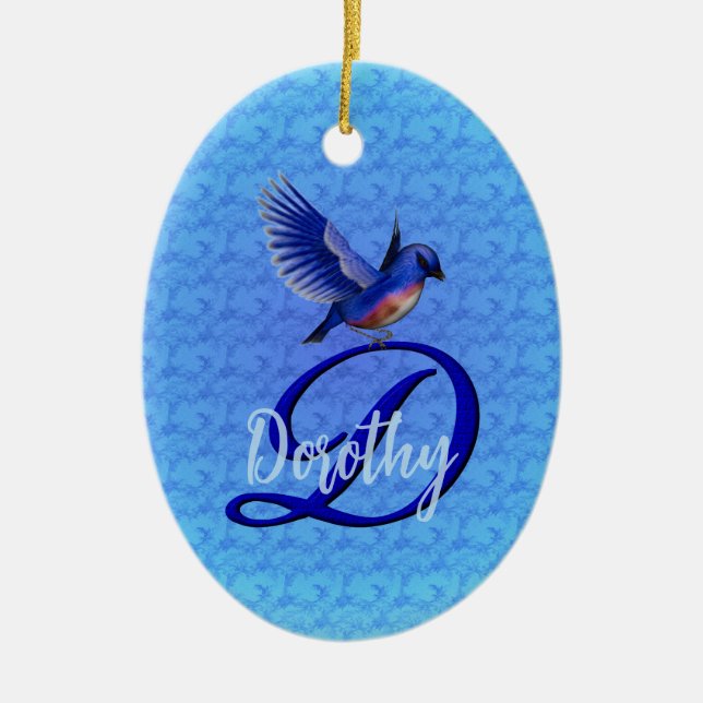 Bluebird Monogram Initial D Personalised Ceramic Ornament (Front)