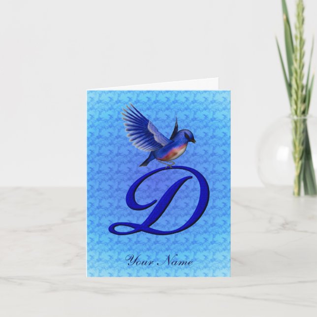 Bluebird Monogram Initial D Personalised Note Card (Front)