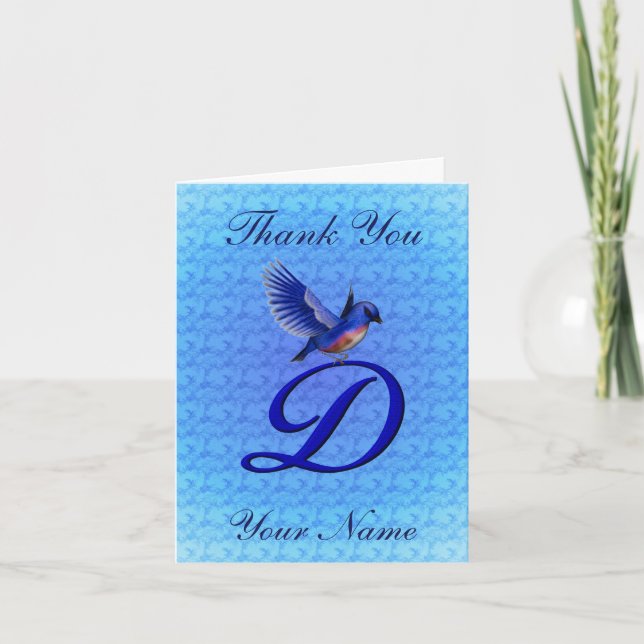Bluebird Monogram Initial D Personalised Thank You Card (Front)