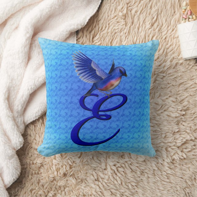 Bluebird Monogram Initial E Cushion (Blanket)