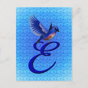 Bluebird Monogram Initial E Elegant Postcard