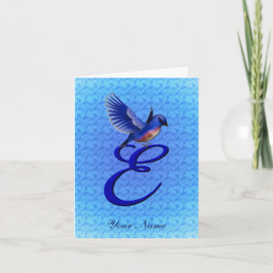 Bluebird Monogram Initial E Personalised Note Card