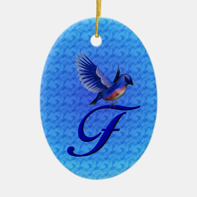 Bluebird Monogram Initial F  Ceramic Ornament (Front)