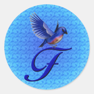 Bluebird Monogram Initial F Elegant Classic Round Sticker