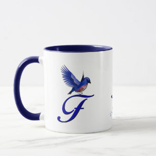 Bluebird Monogram Initial F Elegant Personalised Mug