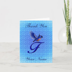 Bluebird Monogram Initial F Personalised Thank You Card