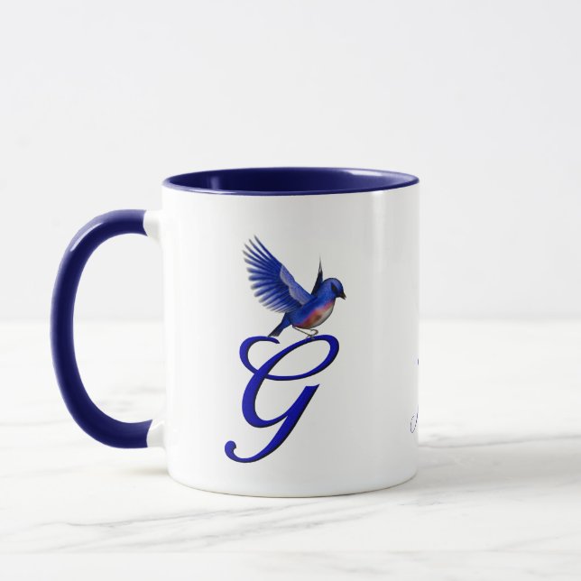 Bluebird Monogram Initial G Elegant Personalised Mug (Left)