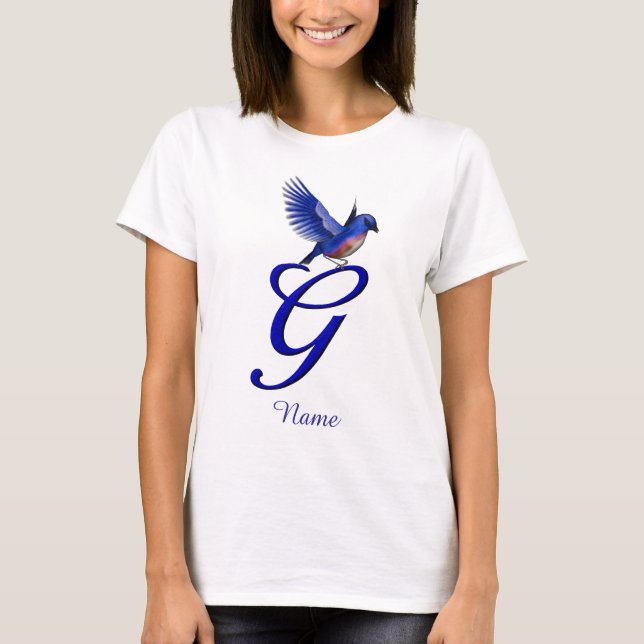 Bluebird Monogram Initial G Elegant Personalised T-Shirt (Front)