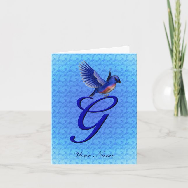 Bluebird Monogram Initial G Personalised Note Card (Front)