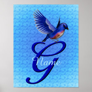 Bluebird Monogram Initial G Personalised Poster