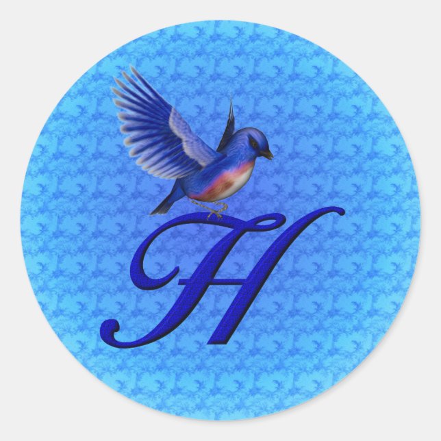 Bluebird Monogram Initial H Elegant Classic Round Sticker (Front)