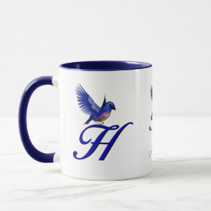 Bluebird Monogram Initial H Elegant Personalised Mug