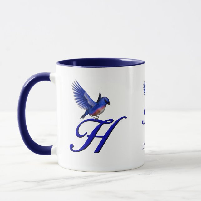 Bluebird Monogram Initial H Elegant Personalised Mug (Left)