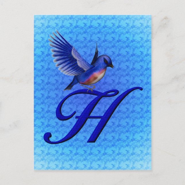 Bluebird Monogram Initial H Elegant Postcard (Front)
