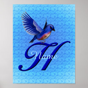 Bluebird Monogram Initial H Personalised Poster