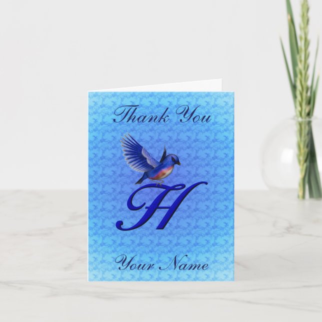 Bluebird Monogram Initial H Personalised Thank You Card (Front)