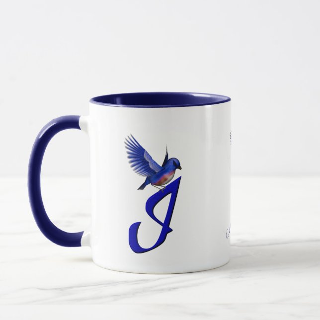 Bluebird Monogram Initial I Elegant Personalised Mug (Left)