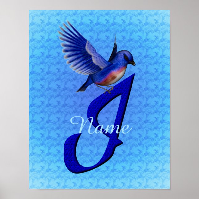 Bluebird Monogram Initial I Personalised Poster (Front)