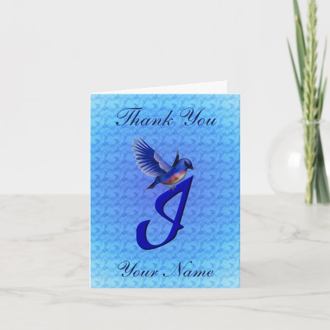 Bluebird Monogram Initial I Personalised Thank You Card (Front)