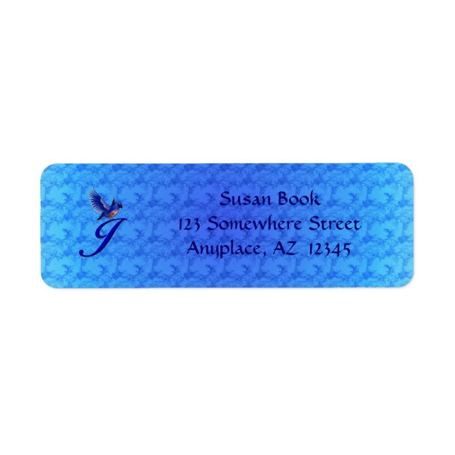Bluebird Monogram Initial J Elegant Address Return Address Label (Front)