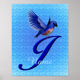 Bluebird Monogram Initial J Personalised Poster