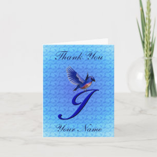Bluebird Monogram Initial J Personalised Thank You Card