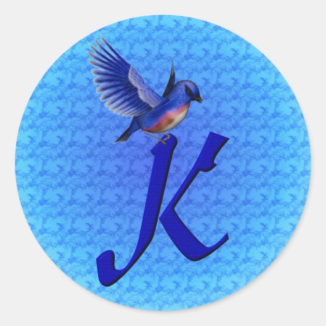 Bluebird Monogram Initial K Elegant Classic Round Sticker (Front)