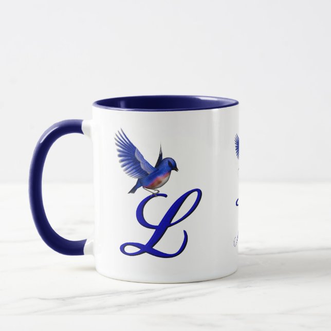 Bluebird Monogram Initial L Elegant Personalised Mug (Left)