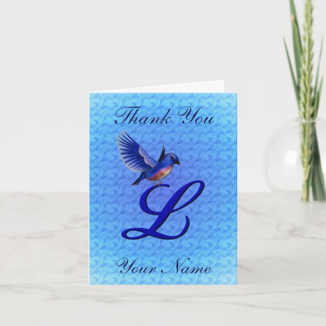 Bluebird Monogram Initial L Personalised Thank You Card (Front)