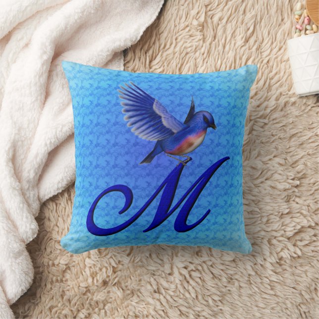 Bluebird Monogram Initial M Cushion (Blanket)