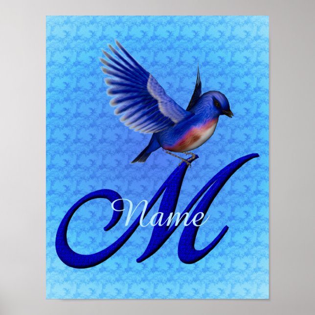 Bluebird Monogram Initial M Personalised Poster (Front)