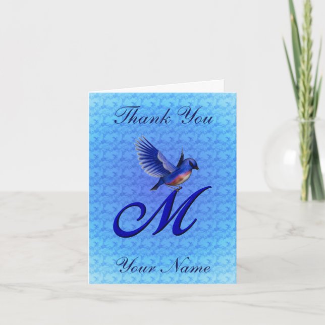 Bluebird Monogram Initial M Personalised Thank You Card (Front)