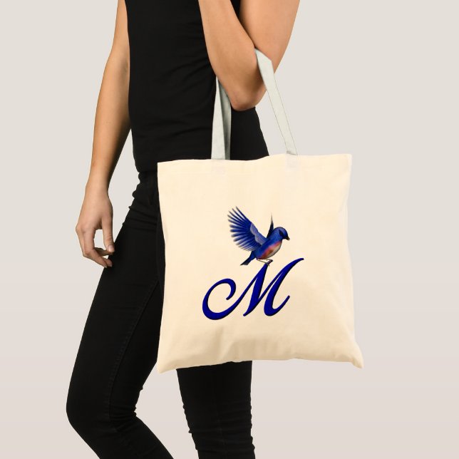 Bluebird Monogram Initial M Tote Bag (Front (Product))