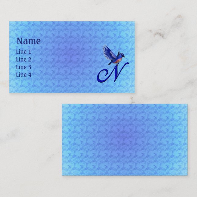 Bluebird Monogram Initial N Elegant Business Card (Front/Back)