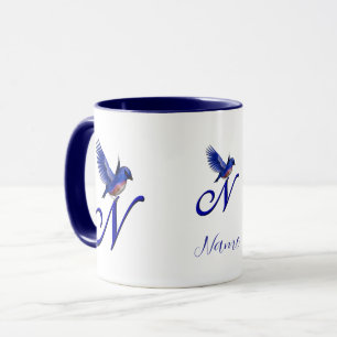 Bluebird Monogram Initial N Elegant Personalized Mug