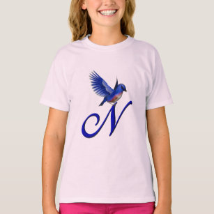 Bluebird Monogram Initial N Elegant  T-Shirt