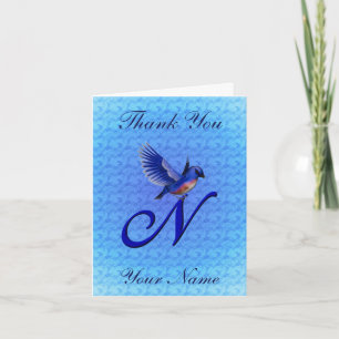 Bluebird Monogram Initial N Personalised Thank You Card