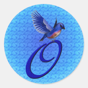 Bluebird Monogram Initial O Elegant Classic Round Sticker