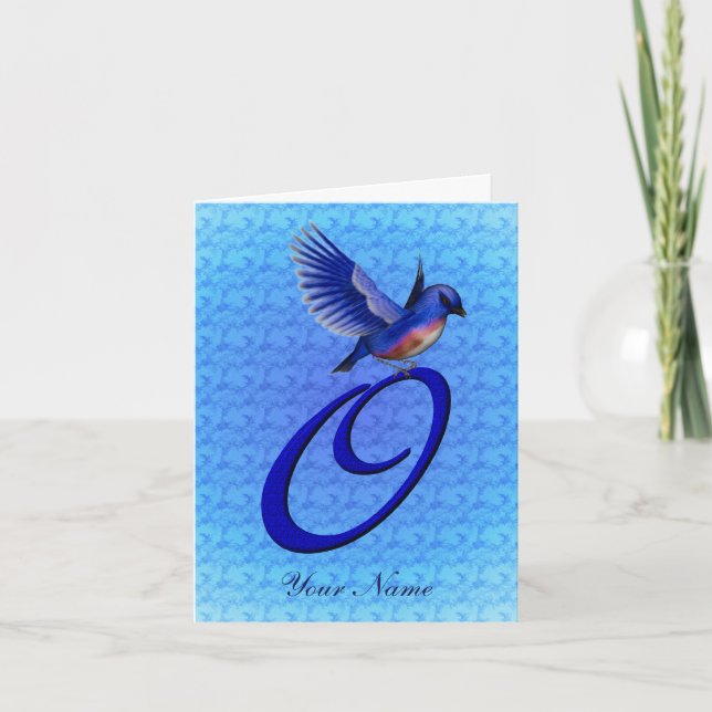 Bluebird Monogram Initial O Personalised Note Card (Front)