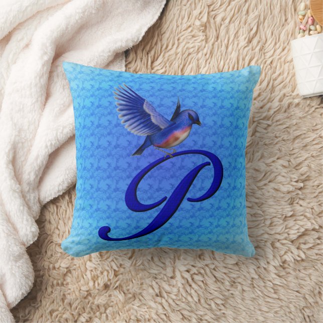 Bluebird Monogram Initial P Cushion (Blanket)