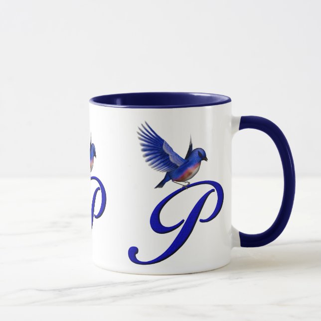 Bluebird Monogram Initial P Elegant Mug (Right)