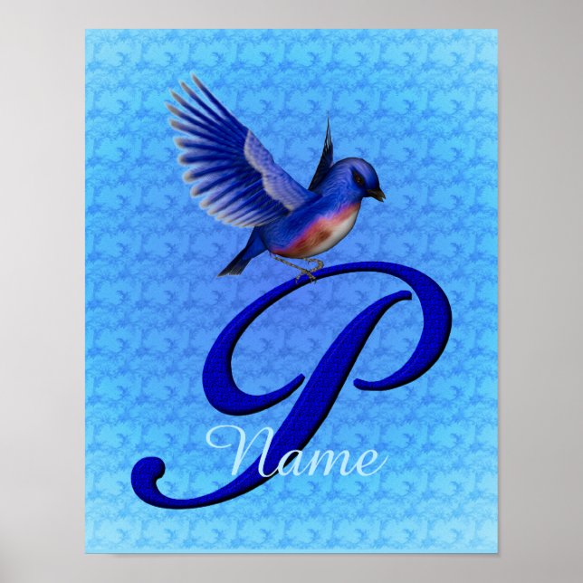 Bluebird Monogram Initial P Personalised Poster (Front)