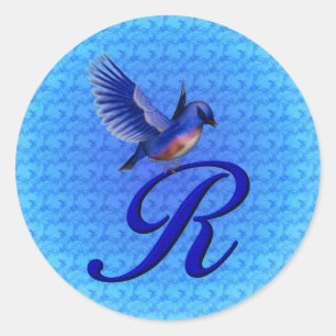 Bluebird Monogram Initial R Elegant Classic Round Sticker