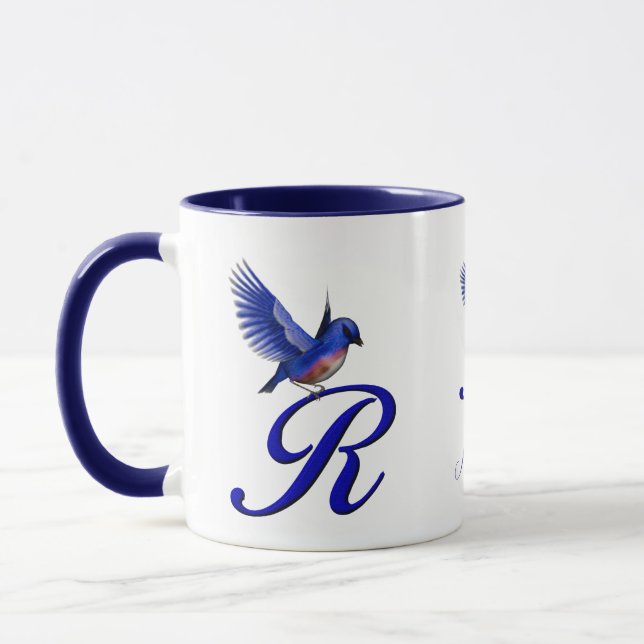 Bluebird Monogram Initial R Elegant Personalised Mug (Left)